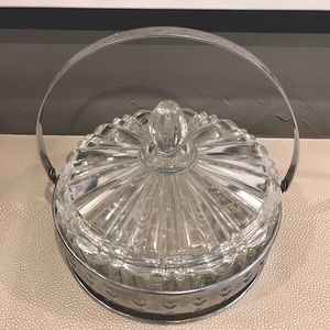 Vintage Cut Glass Dish with Metal Holder